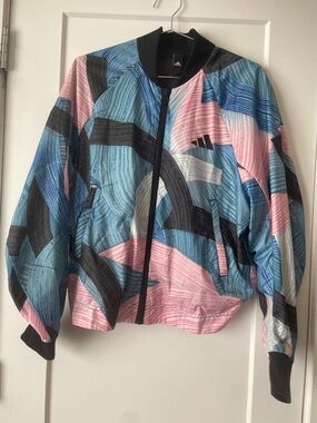 NWOT adidas Women's Multicolor Abstract Print Bomber Jacket - Pink & Blue